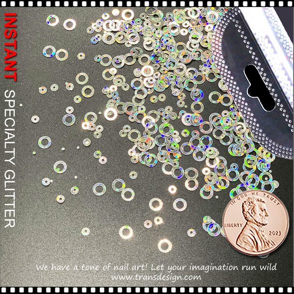 INSTANT GLITTER Assorted Silver Hologram Circle, Ring Pack