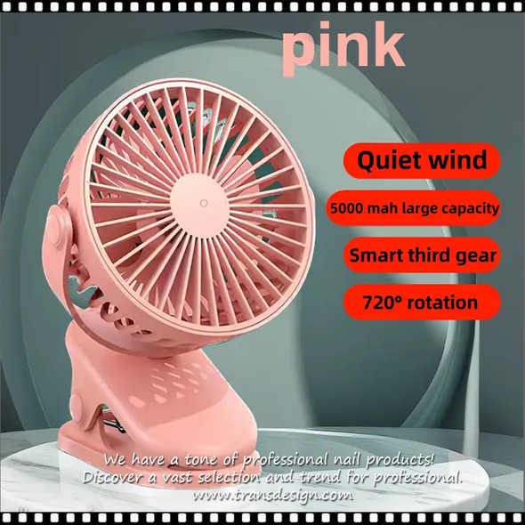 Table Top Rechargeable Fan, Pink USB 5VDC.