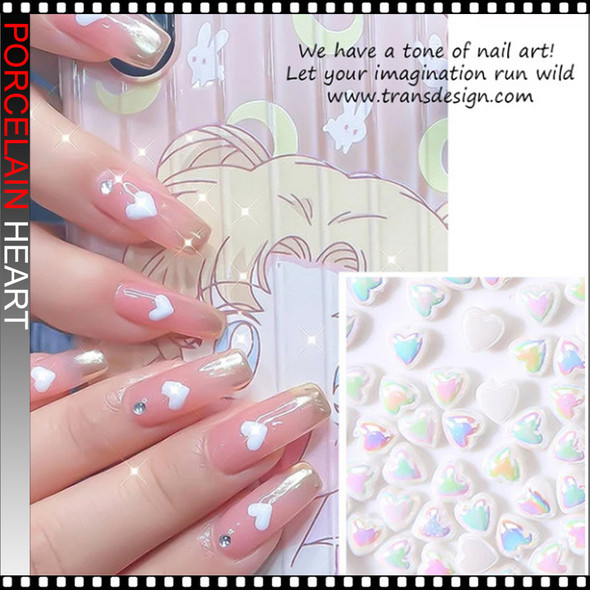 PORCELAIN HEART Iridescent Color Assorted Sizes 100/Bag. (4.6, 4.7, 4.8mm)