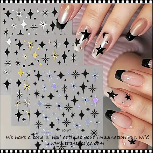 NAIL STICKER Gold and Black Star, Sparkle Flash #SO147