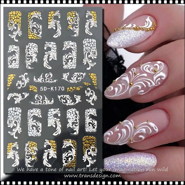 NAIL STICKER 3D Embossed Floral Swirl Pattern #5D-K170