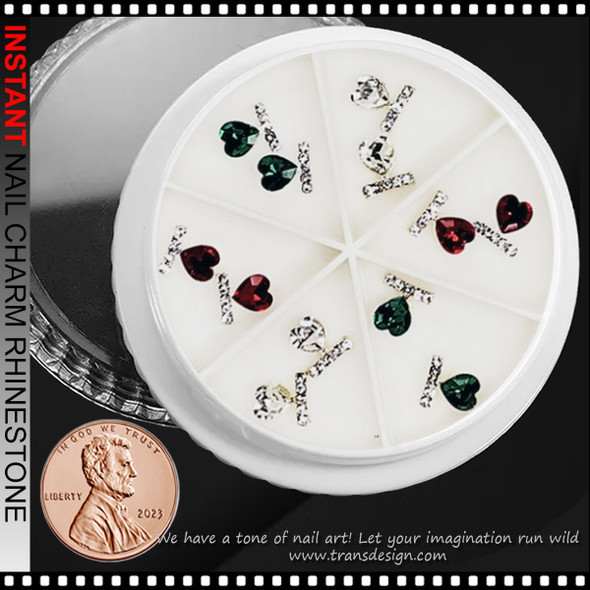 NAIL CHARM RINESTONE Heart Gold & Silver 12/Case