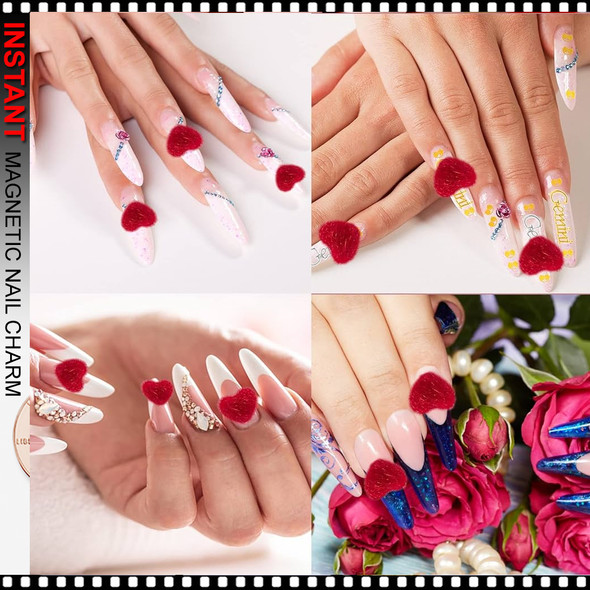 MAGNETIC NAIL CHARM Fluffy Hearts 6/Case #3