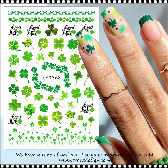 NAIL STICKER St. Patrick's, Shamrock, Green Leave, Good Luck #XF3368