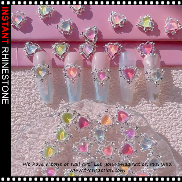NAIL CHARM RHINESTONE Assorted Heart & Silver Alloy 12/Case *