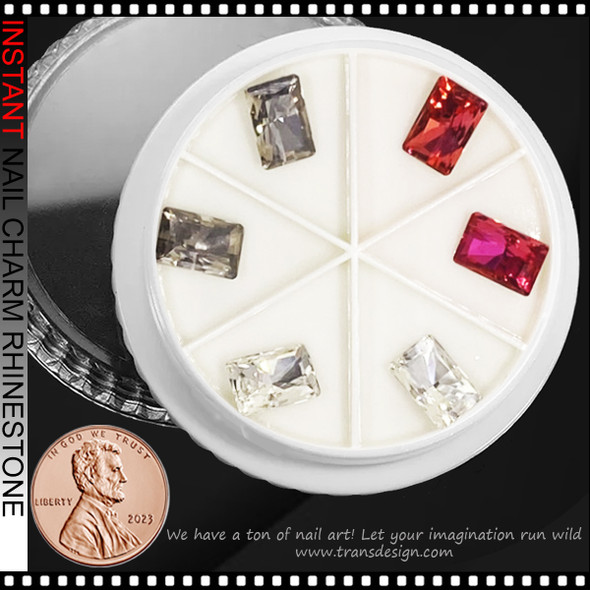 RHINESTONE Rectangular Assorted Color 0.3 x 0.5" 6/Case #II