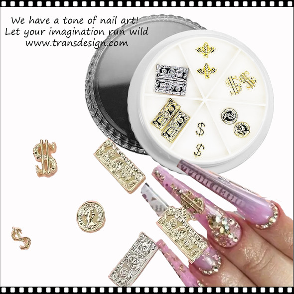 NAIL CHARM ALLOY 3D Golden Luxury Money Dollar 12/Case