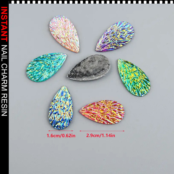 NAIL CHARM RESIN Teardrop Shape AB Color Flat Back 6/Case #1