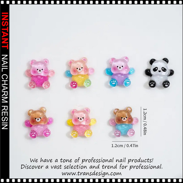 NAIL CHARM RESIN Colorful Embracing Panda 20/Pack
