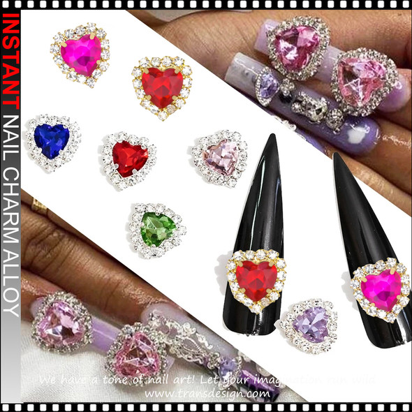 NAIL CHARM RHINESTONE Crystal Heart Pink, Magenta, & Red 6/Case