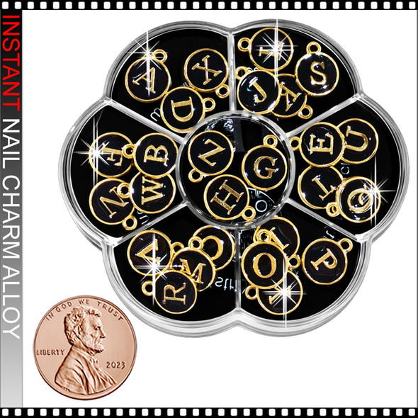 NAIL CHARM ALLOY Rose Gold Color Letter Beads 26/Case