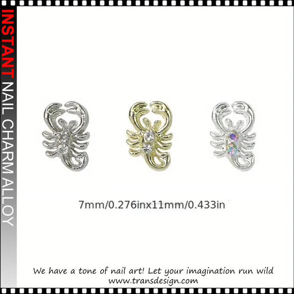 NAIL CHARM RHINESTONE Silver & Gold Scorpion 6/Case