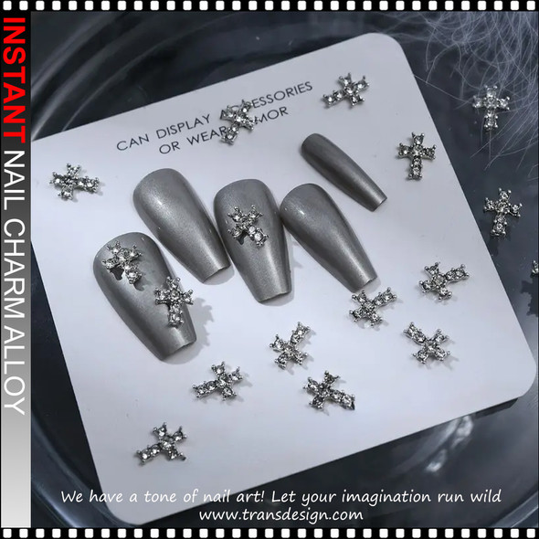 NAIL CHARM ALLOY Trendy Enamel Cross in Black, Teal, Pink 8/Case