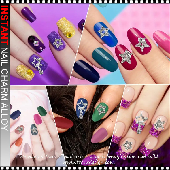 NAIL CHARM ALLOY Metal Silver Stars 6/Case