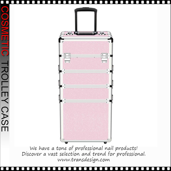 COSMETIC CASE Rolling, 4 Tray, 3 in 1 Large, Aluminum Pink Diamonds