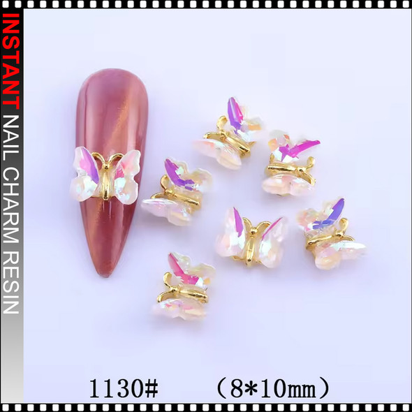NAIL CHARM RESIN Butterfly Aurora Sequins 6/Case #2