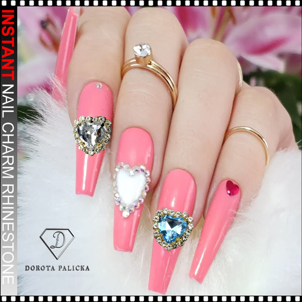 NAIL CHARM RHINESTONE Metal Peach Heart 6/Case