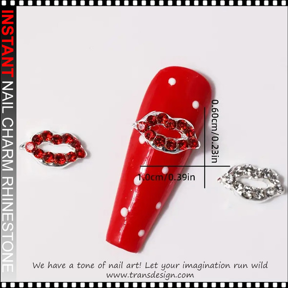 NAIL CHARM RHINESTONE Romantic Valentine's Day Red Lips 6/Case
