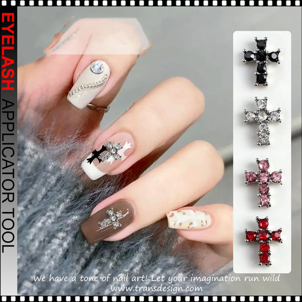 NAIL CHARM RHINESTONE Cross Pink, Red & Black 12/Case
