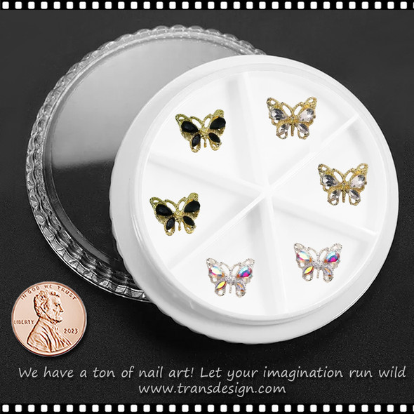 NAIL CHARM RHINESTON Butterfly With Crystal Zircon, Black, Clear, AB 6/Wheel