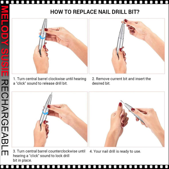 MELODY SUSIE Professional Rechargeable 30000 rpm Nail Drill, White