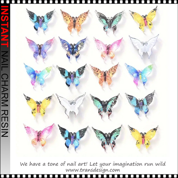 NAIL CHARM RESIN Shimmering 3D Butterfly Beads 25/Pack 
