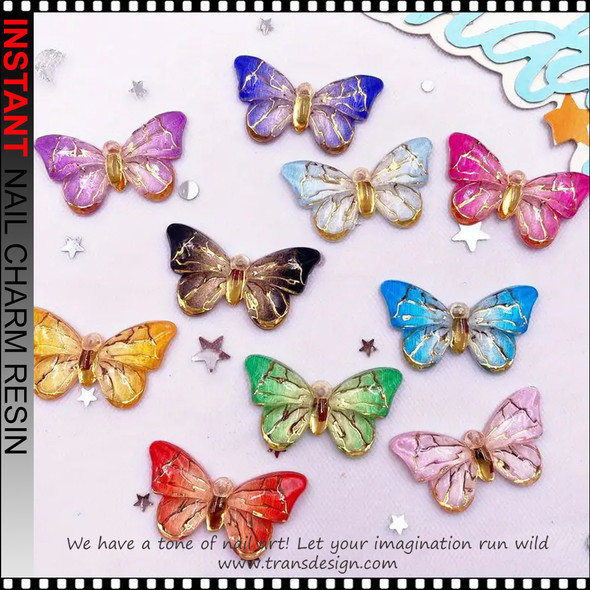 NAIL CHARM RESIN Shimmering Crystal Butterflies 10/Pack 