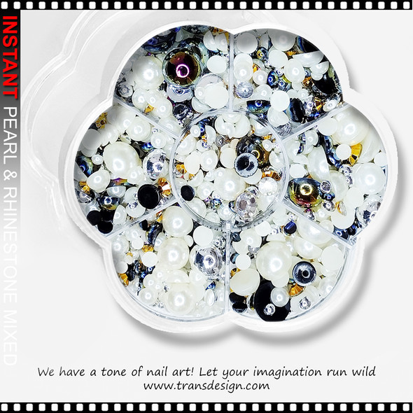 CHARM HALF BEAD Mix Iridescent Black & White 900/Case #50