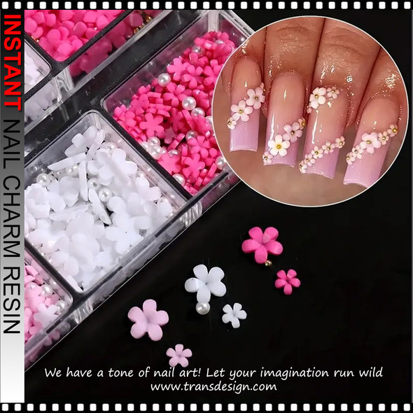 NAIL CHARM RESIN 3D Floral, Golden Beads & Pearls  6 Grids
