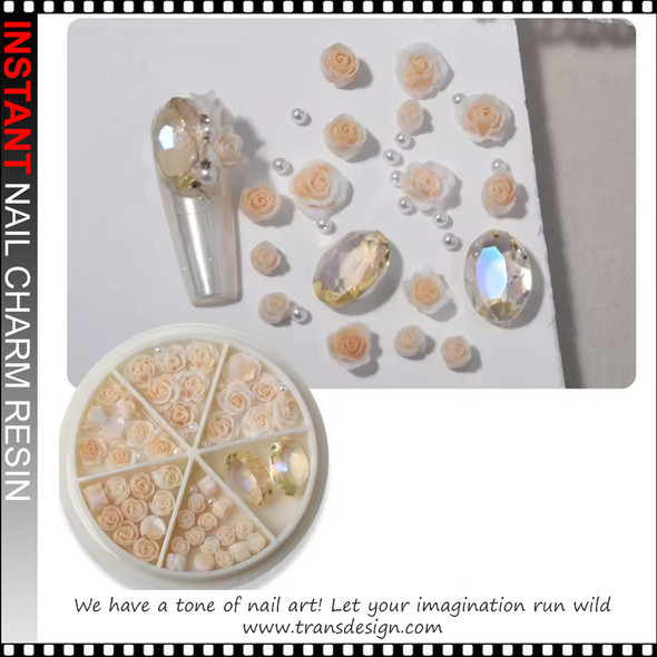 NAIL CHARM RHINESTONE Peach Roses Assorted/Case #01