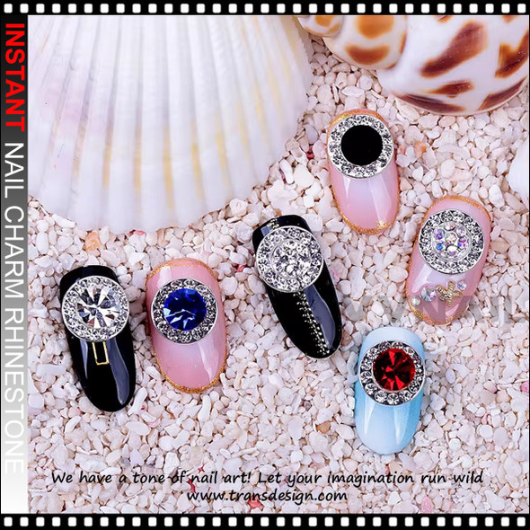 NAIL CHARM RHINESTONE Round Red, AB, Clear 6/Case