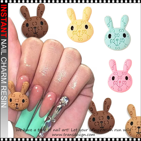 NAIL CHARM RESIN Pink, Yellow, Aqua GG Bear & Bunny Kawaii 6/Wheel