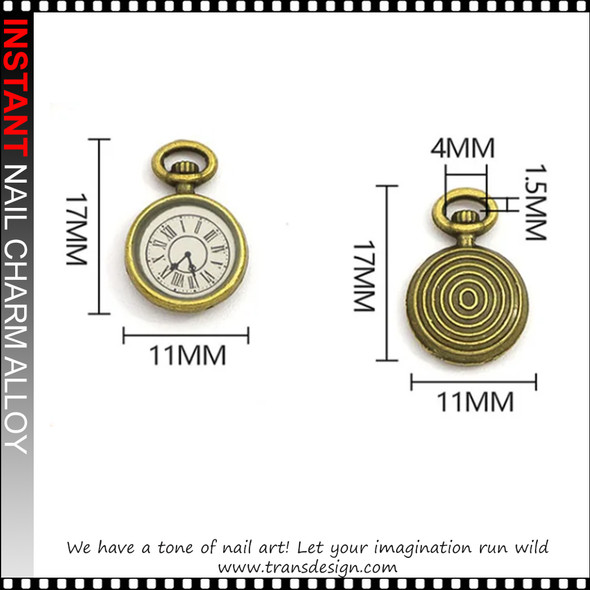 NAIL CHARM ALLOY Antique Metal Clock Watch Bronze, Gold & Silver 6/Case