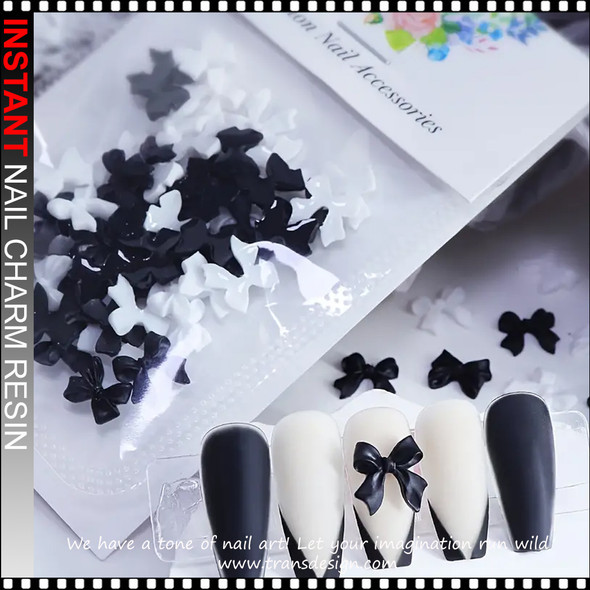 NAIL CHARM RESIN White & Black  Bow Tie 50/Pack *