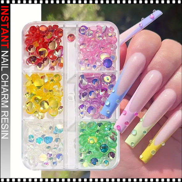 NAIL CHARM RESIN Aurora Crystal Half Rounds and Macaron 6 Grids *