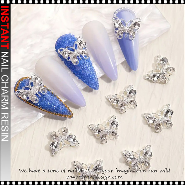 NAIL CHARM RHINESTONE Silver Butterfly in Crystal 6/Case