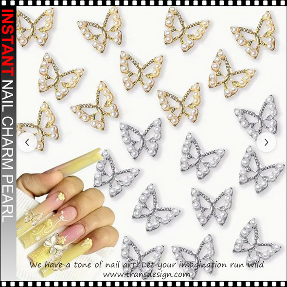 NAIL CHARM RHINESTONE Gold & Silver Butterfly 12/Case