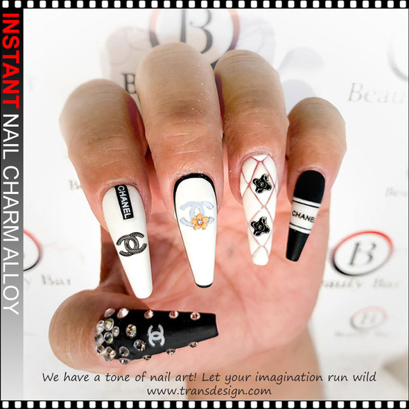 NAIL CHARM ALLOY Brands Name With Pink flower 10/Case