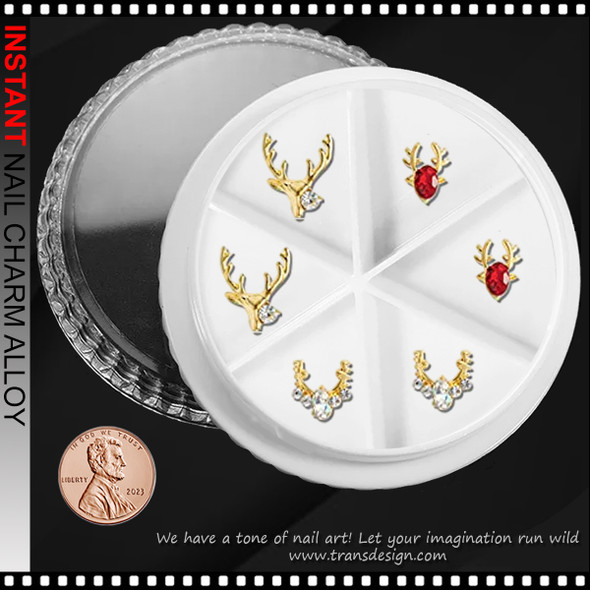 NAIL CHARM RHINESTONE Gold Reindeer Christmas 6/Case