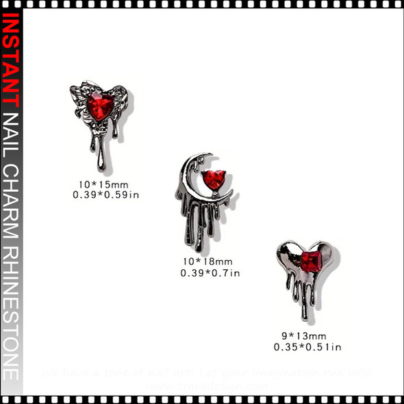 NAIL CHARM RHINESTONE Red Bleeding Heart 6/Case