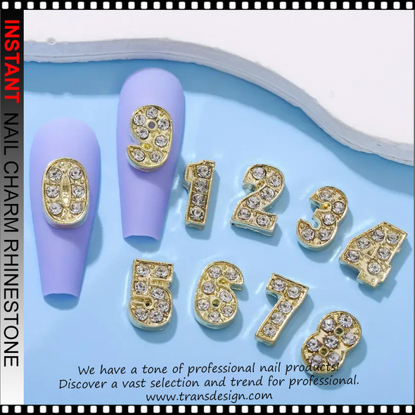 NAIL CHARM RHINESTONE Numbers, Gold 0 to 9 10/Case