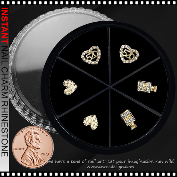 NAIL CHARM RHINESTONE Heart, Perfume Bottle 6/Case