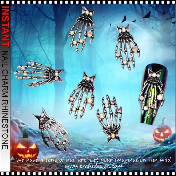 NAIL CHARM RHINESTONE Halloween Hand Skeleton 6/Wheel