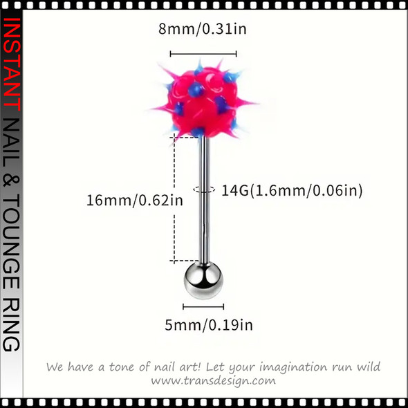 NAIL CHARM & TONGUE Piercing Soft Silicone Spike Ball Barbell #2 6/Case
