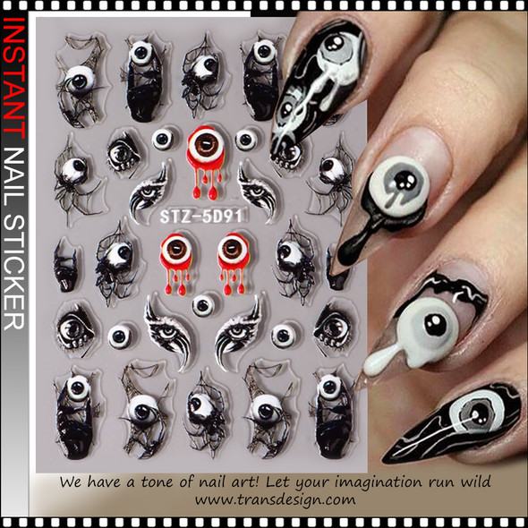 NAIL STICKER 3D Halloween, Evil Eyes Ball with Bloody #STZ-5D91