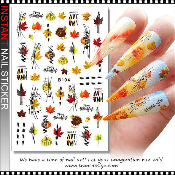 NAIL STICKER Fall, Thanksgiving, Leaf, Pumpkin, Turkey #B104