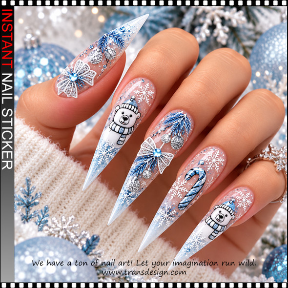 5D NAIL STICKER – CHRISTMAS POLAR BEARS, CANDY CANES, BOWS & SNOWFLAKES #5D-K266