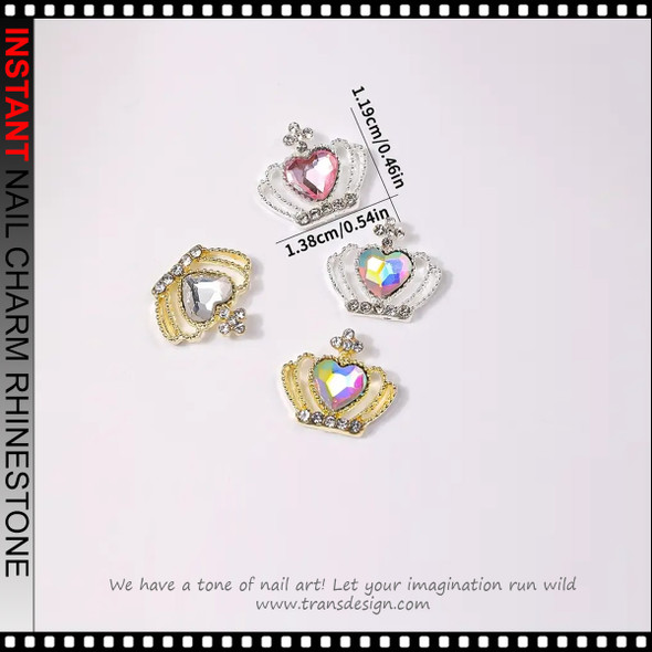 NAIL CHARM RHINESTONE Gold Crown with Heart Shape Rhinestone 6/Case