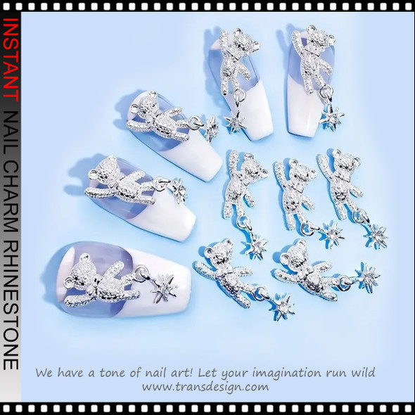 NAIL CHARM RHINESTONE Bear with Dangling Star Rhinestone 6/Case
