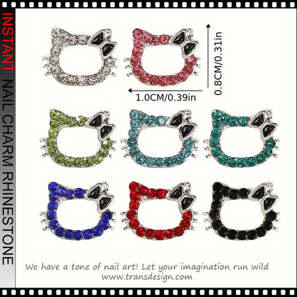 NAIL CHARM RHINESTONE Silver Hello Kitty with Red, Blue & Black Rhinestone 6/Case